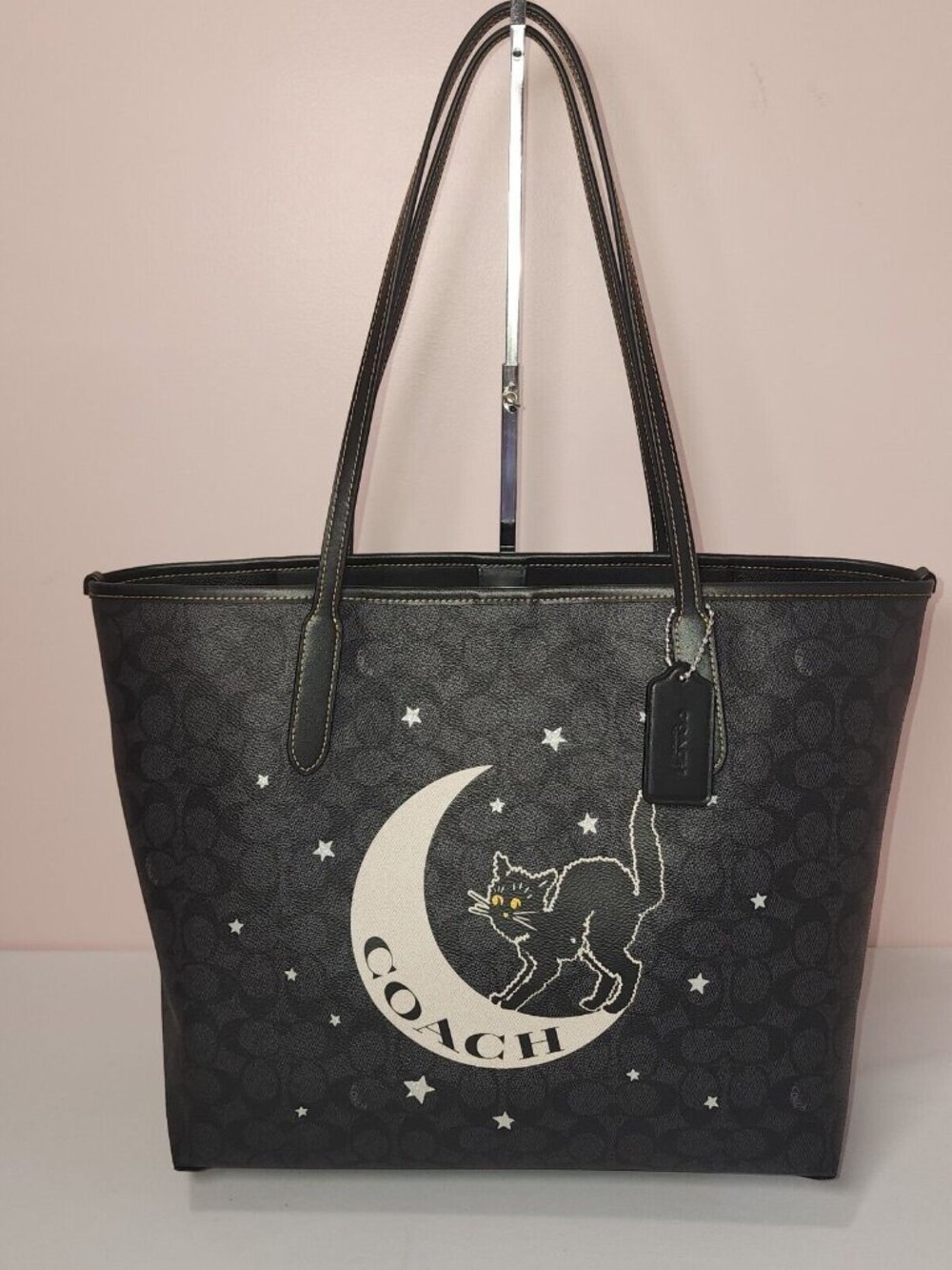 COACH Spooky Halloween Cat & Moon City Tote Signature Canvas EUC